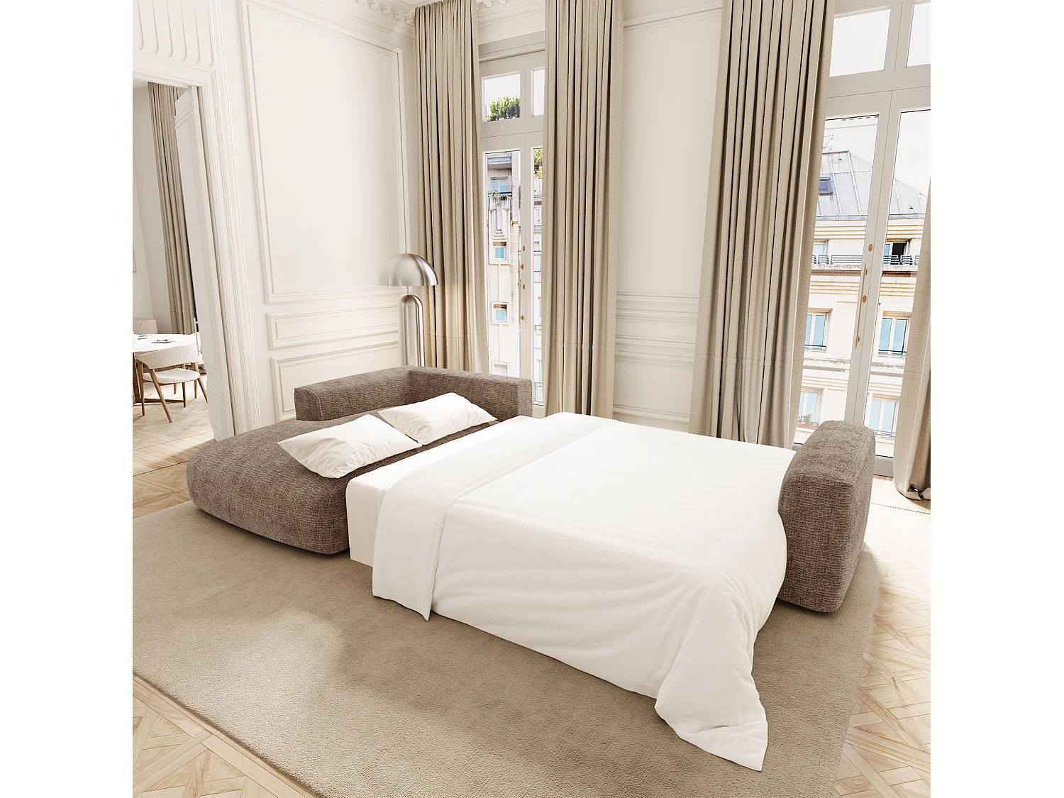 Canapé d'angle gauche convertible avec coffre COMO en Tissu tramé toucher doux