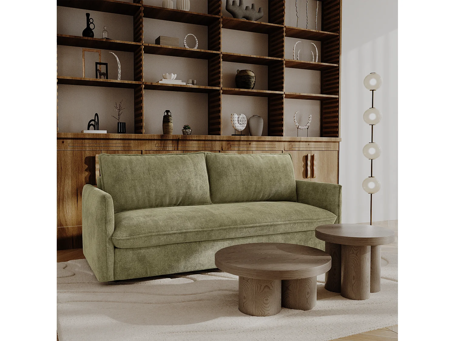 Canapé convertible express AVA en Tissu tramé vert vintage