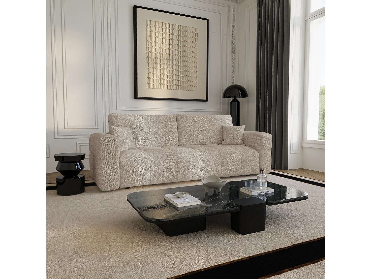 Canapé convertible avec coffre VIBE en Tissu bouclette