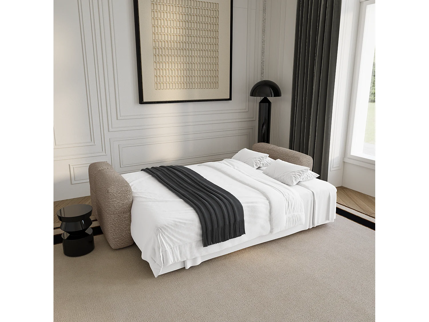 Canapé convertible avec coffre VIBE en Tissu bouclette