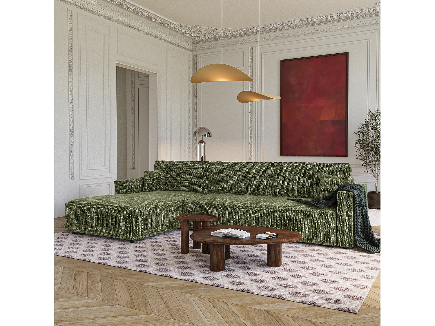 Canapé d'angle gauche convertible avec coffre  en Tissu effet tweed