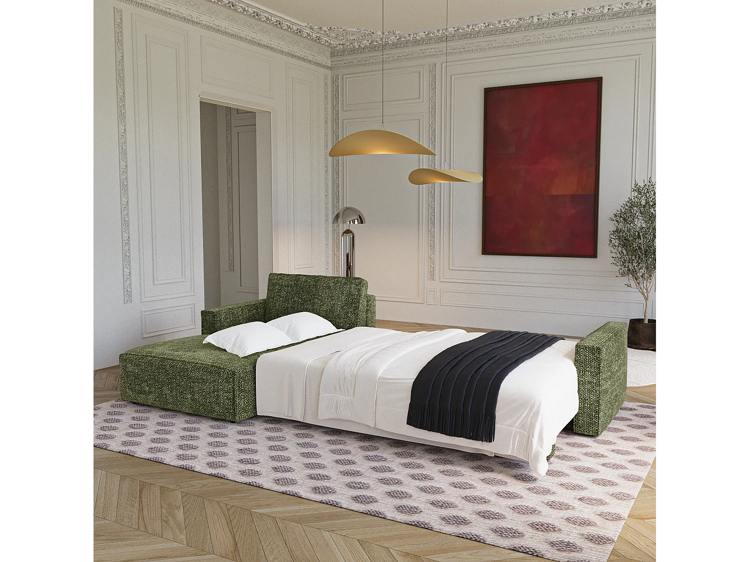 Canapé d'angle gauche convertible avec coffre  en Tissu effet tweed