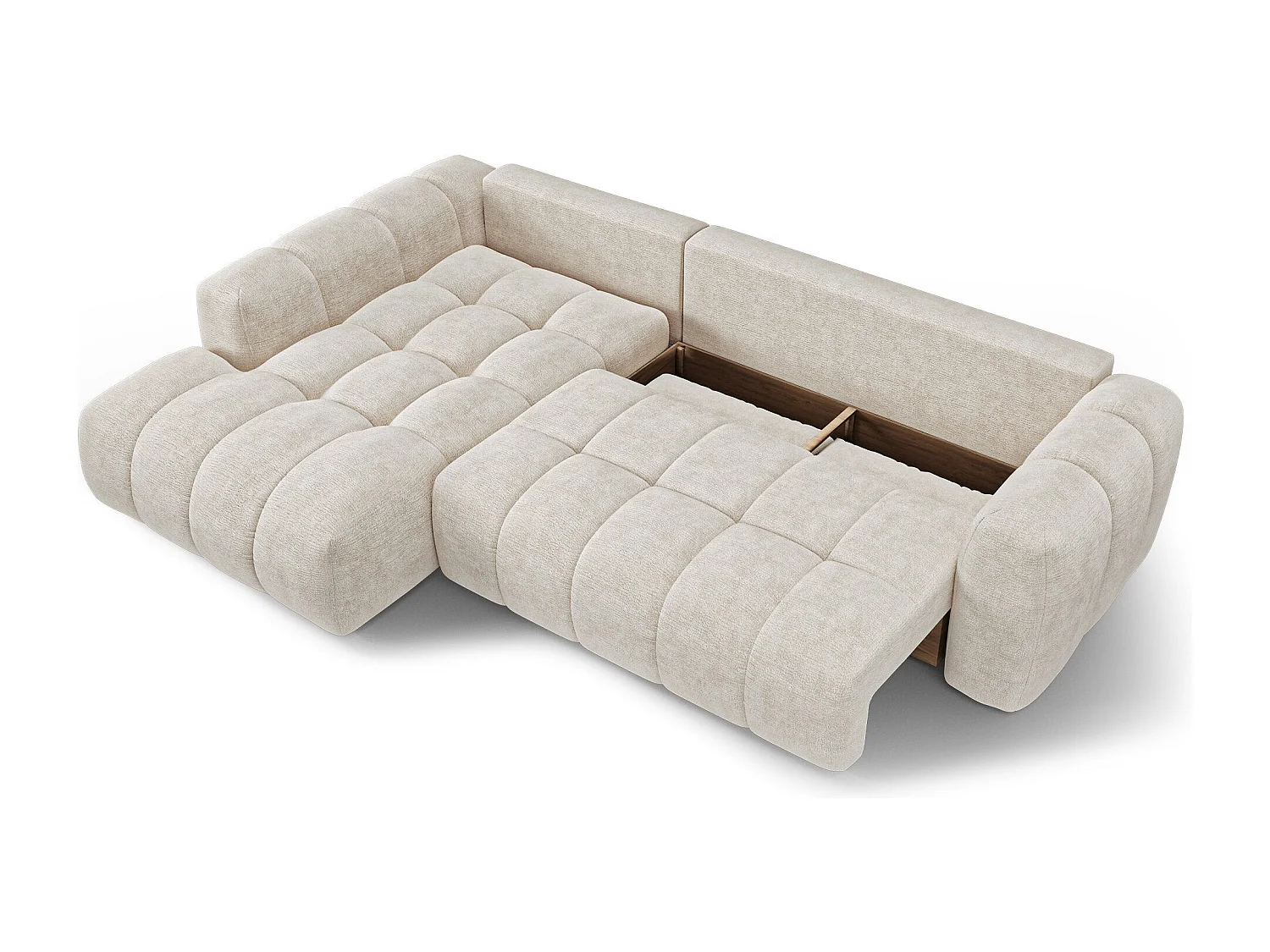 Canapé d'angle gauche convertible avec coffre SKY en Velours gaufré