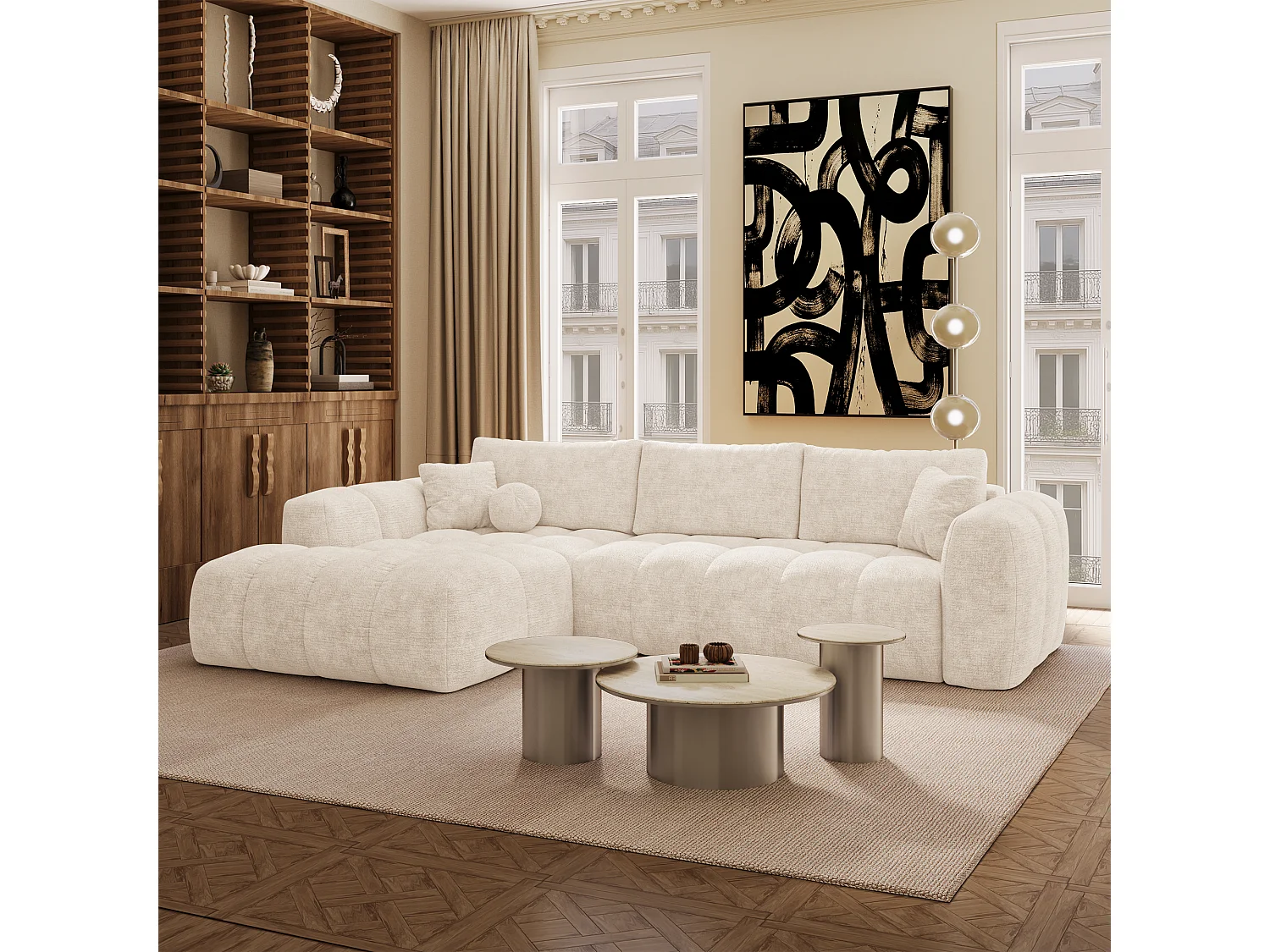 Canapé d'angle gauche convertible avec coffre SKY en Velours gaufré