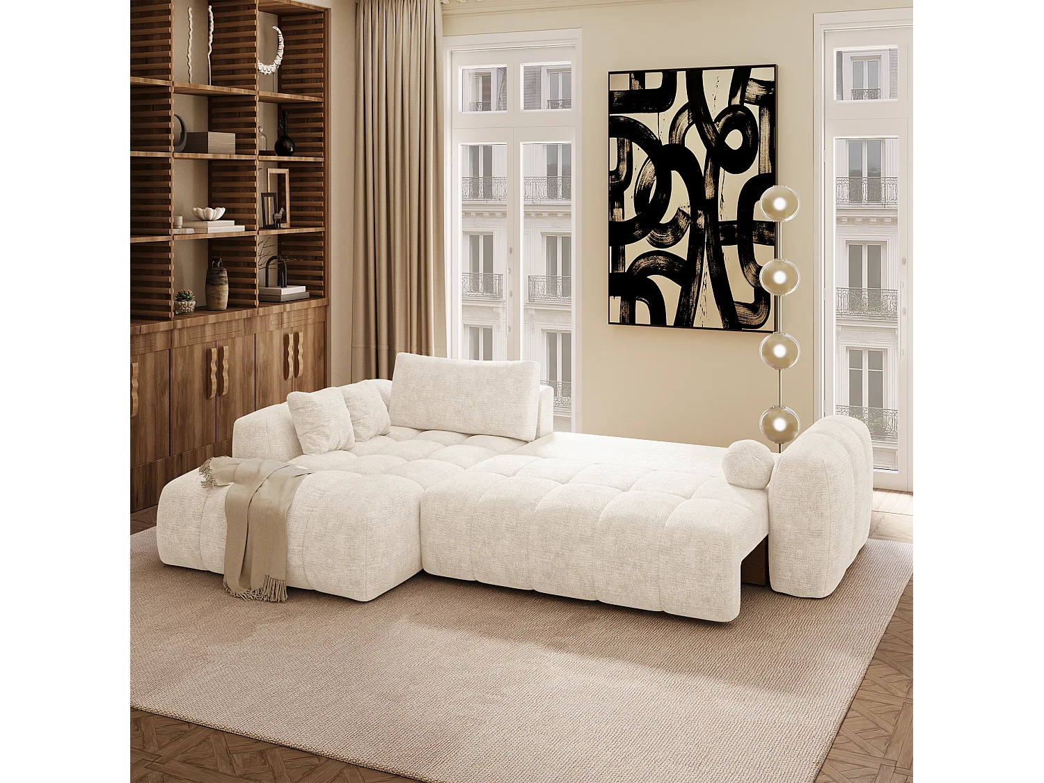 Canapé d'angle gauche convertible avec coffre SKY en Velours gaufré