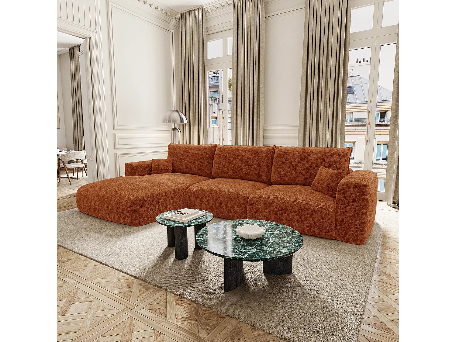 Canapé d'angle gauche convertible avec coffre COMO