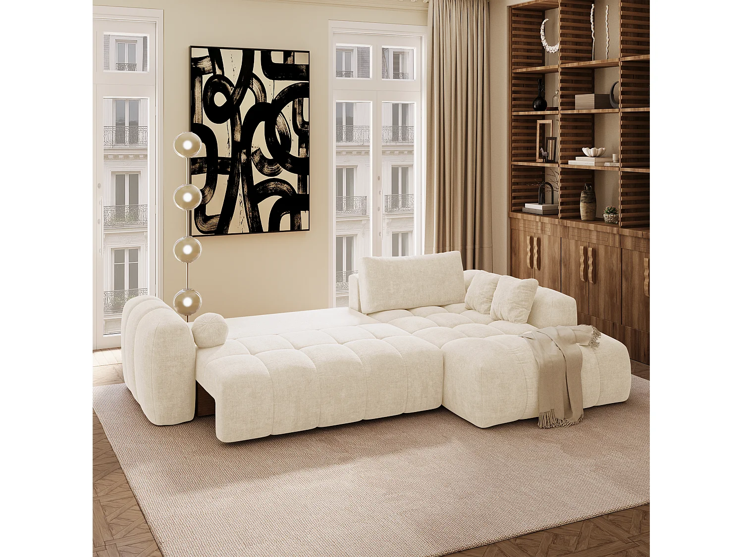 Canapé d'angle droit convertible avec coffre SKY