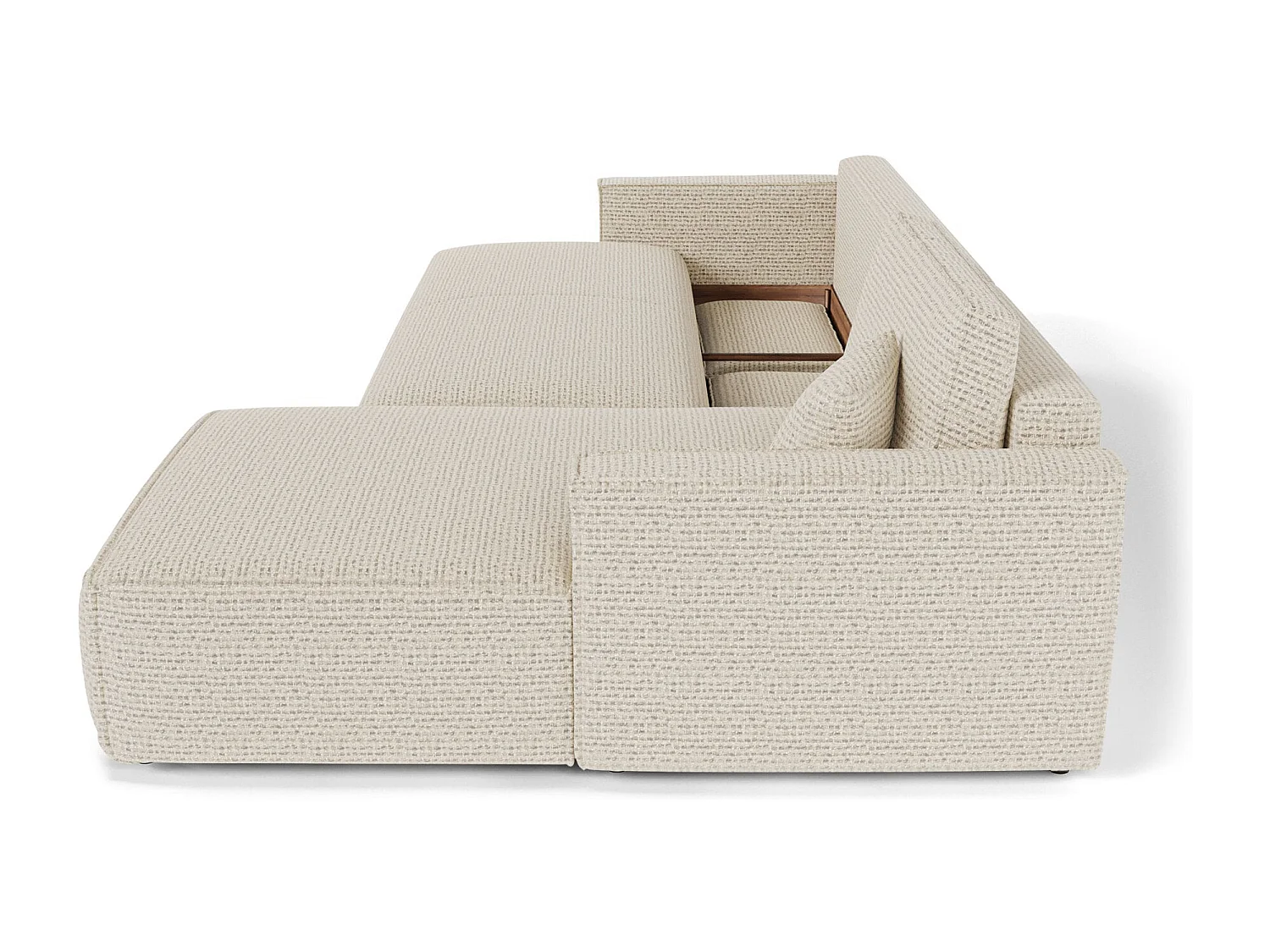 Canapé d'angle droit convertible avec coffre  en Tissu effet tweed