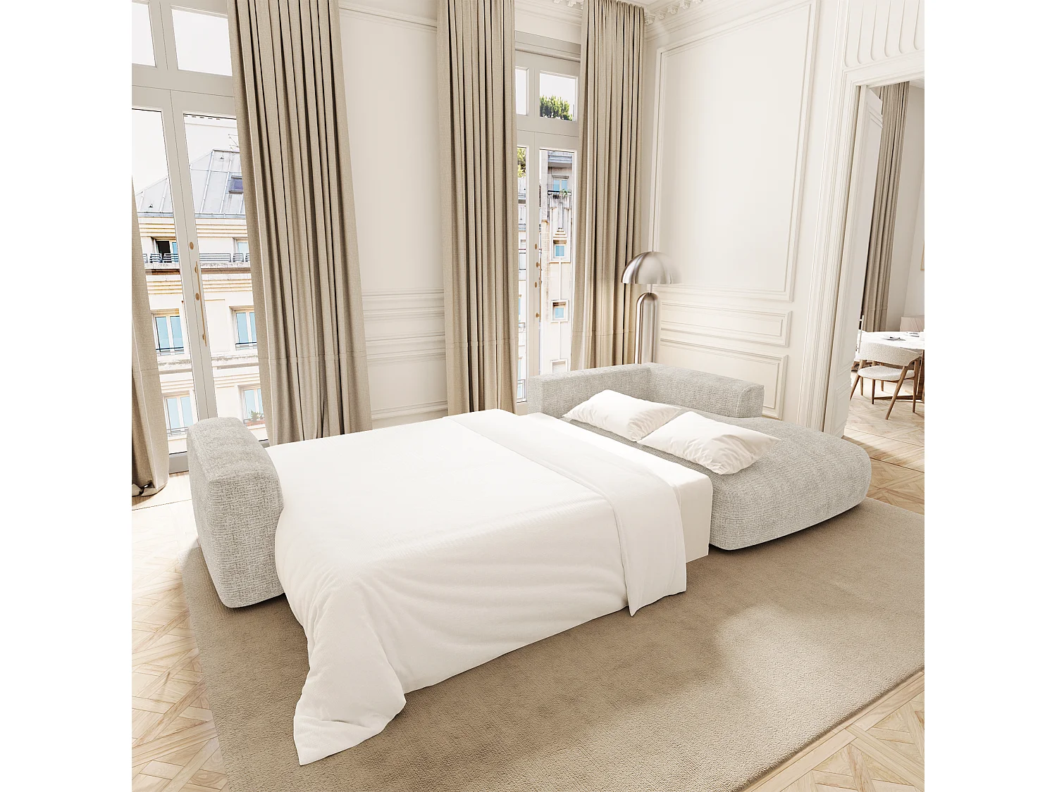 Canapé d'angle droit convertible avec coffre COMO en Tissu tramé  toucher doux