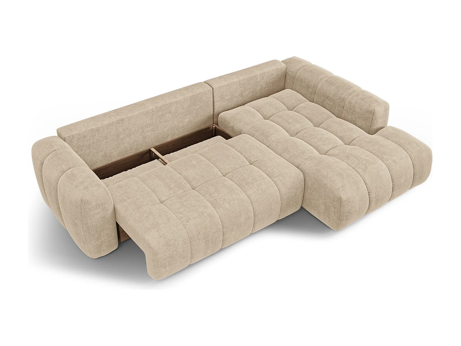 Canapé d'angle droit convertible avec coffre SKY en Tissu tramé