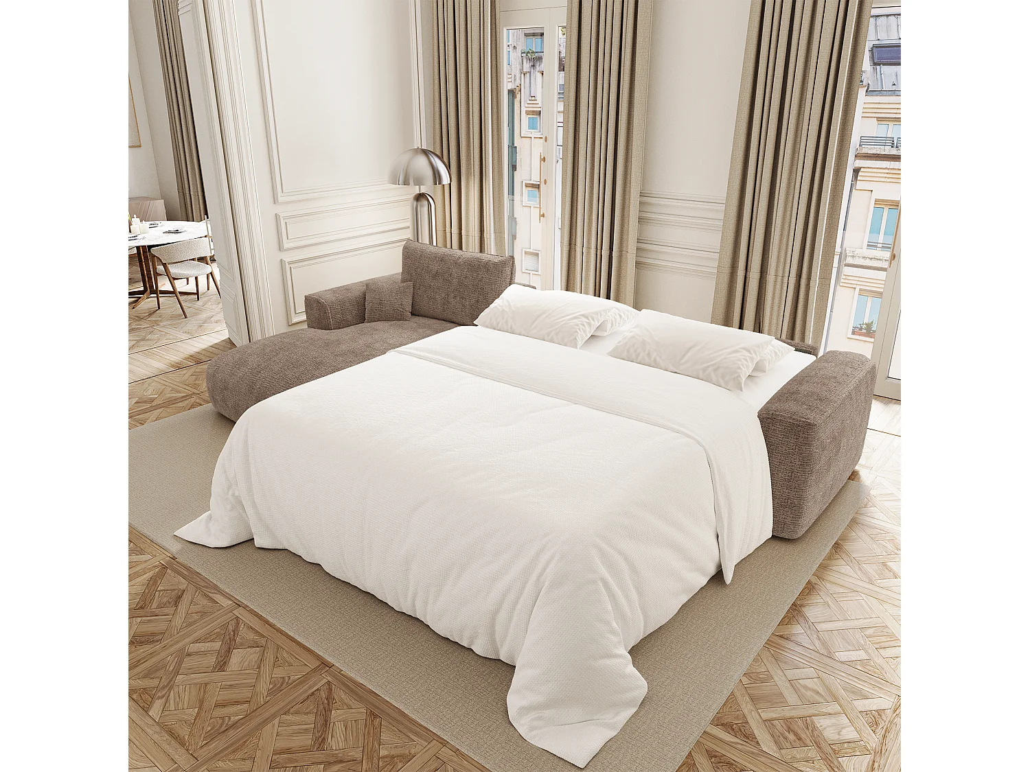 Canapé d'angle gauche convertible express COMO en Tissu tramé toucher doux