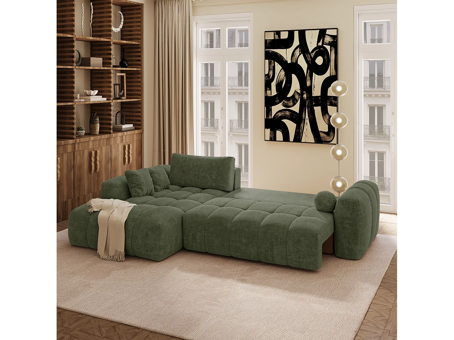 Canapé d'angle gauche convertible avec coffre SKY en Tissu tramé