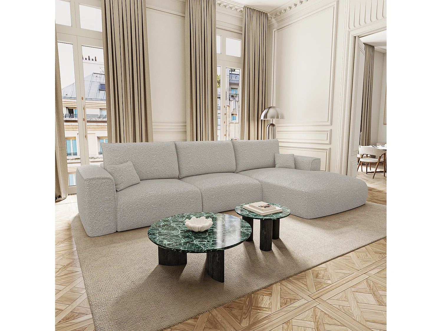 Canapé d'angle droit convertible avec coffre COMO