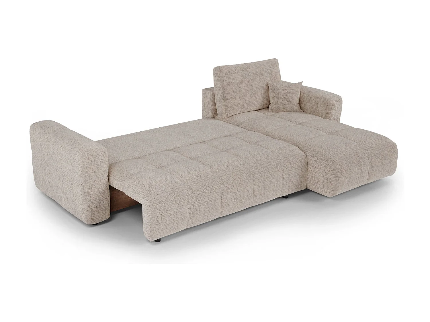 Canapé d'angle droit convertible avec coffre VIBE en Tissu tramé toucher doux