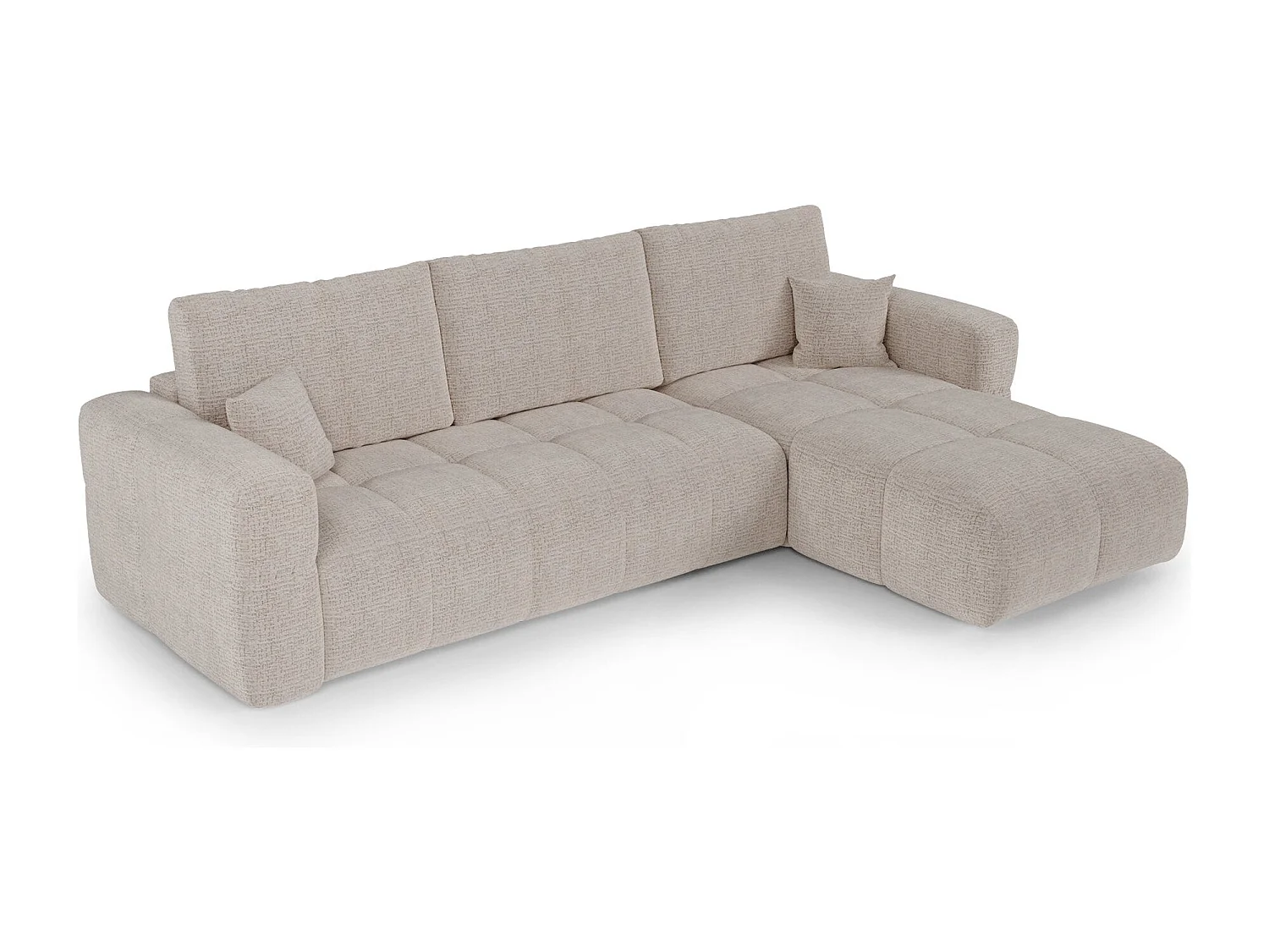 Canapé d'angle droit convertible avec coffre VIBE en Tissu tramé toucher doux