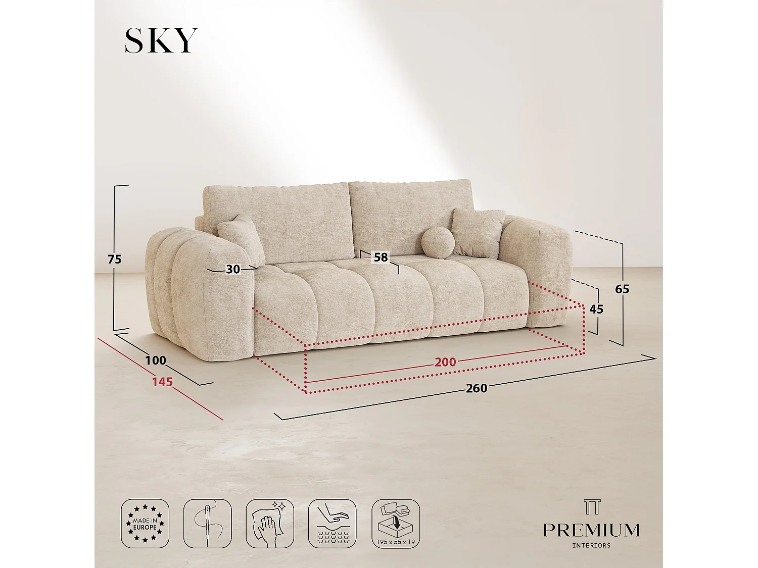 Canapé convertible avec coffre SKY en Tissu tramé