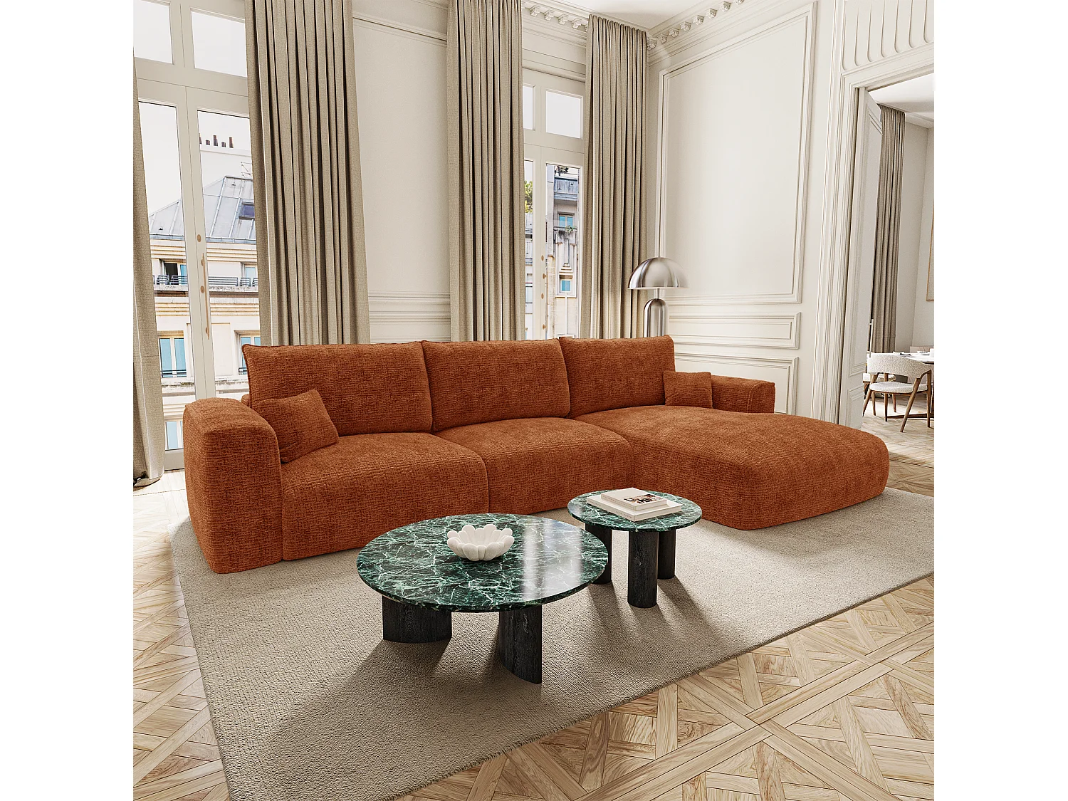 Canapé d'angle droit convertible avec coffre COMO