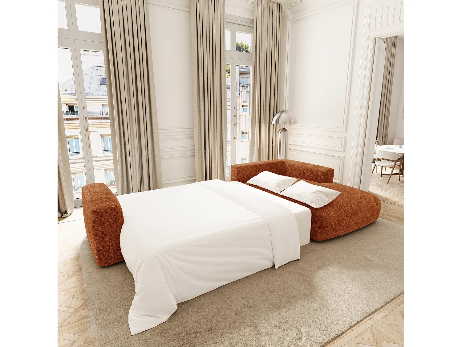 Canapé d'angle droit convertible avec coffre COMO