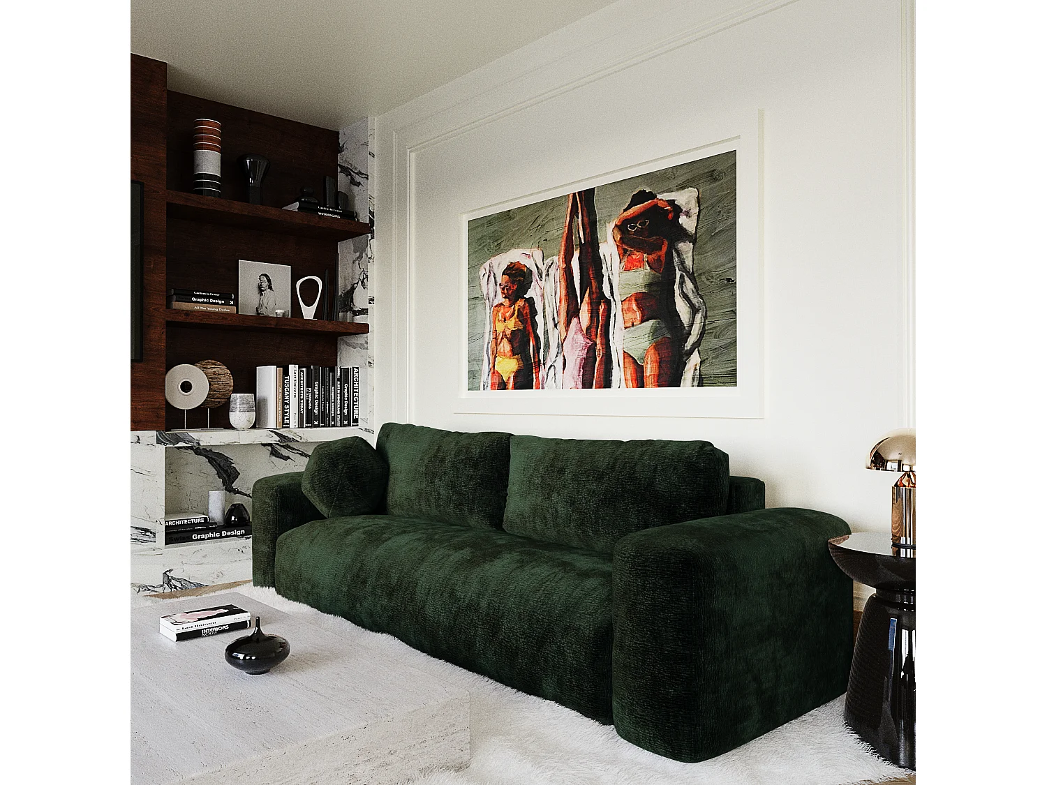 Canapé convertible avec coffre de rangement LIOR en Velours à motifs Crème