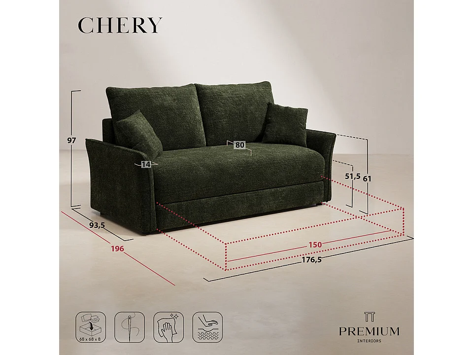 Canapé convertible CHERY en Velours texturé Kaki