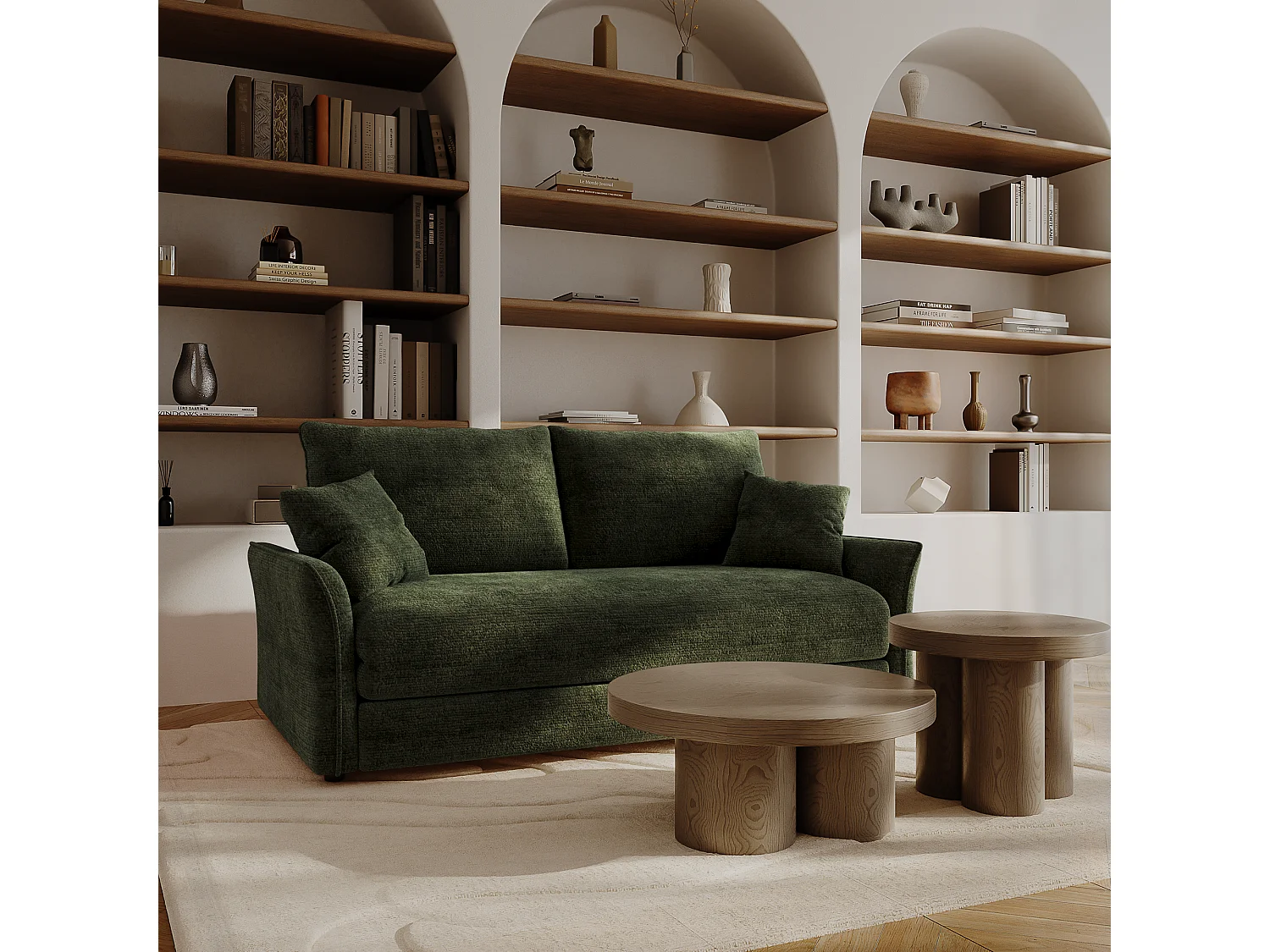 Canapé convertible CHERY en Velours texturé Kaki