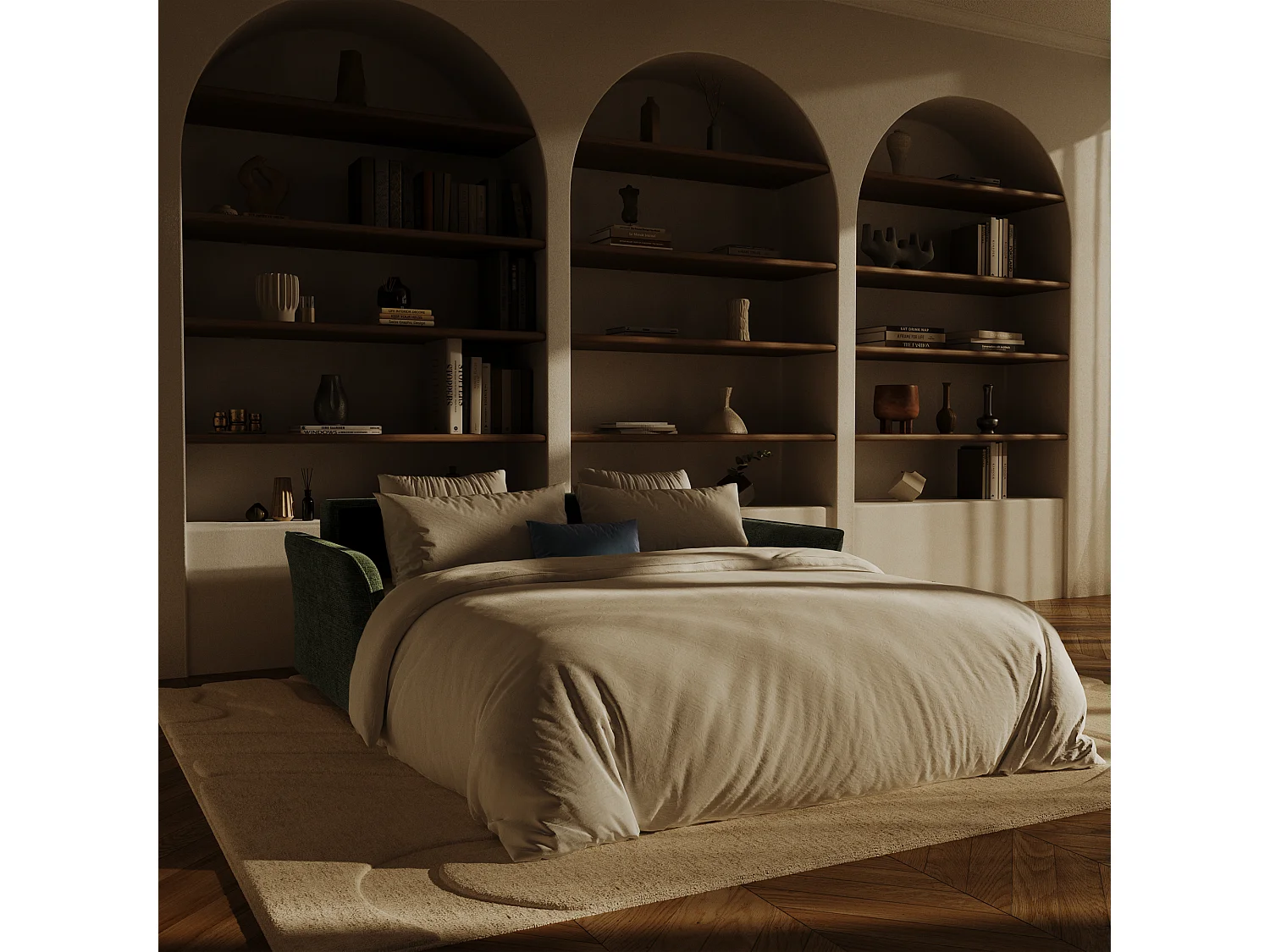 Canapé convertible CHERY en Velours texturé Kaki