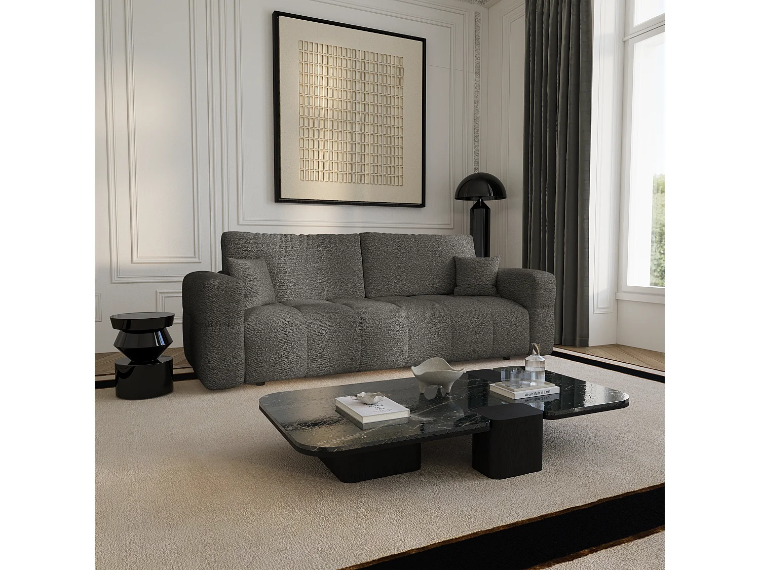 Canapé convertible avec coffre VIBE en Tissu bouclette