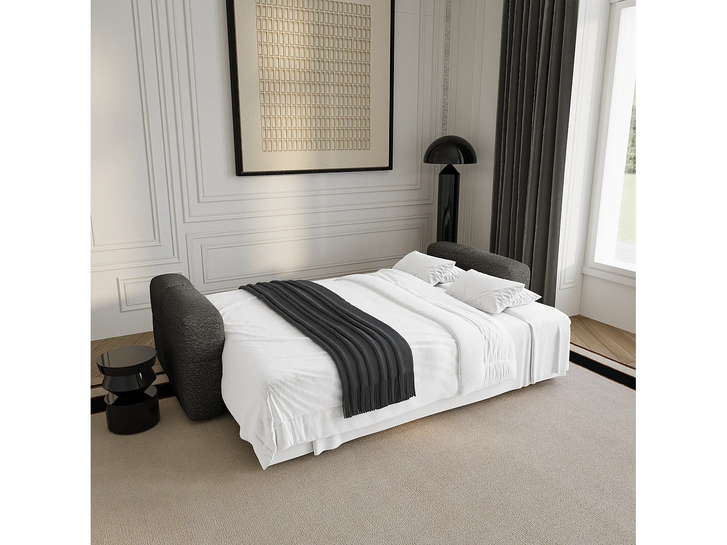 Canapé convertible avec coffre VIBE en Tissu bouclette