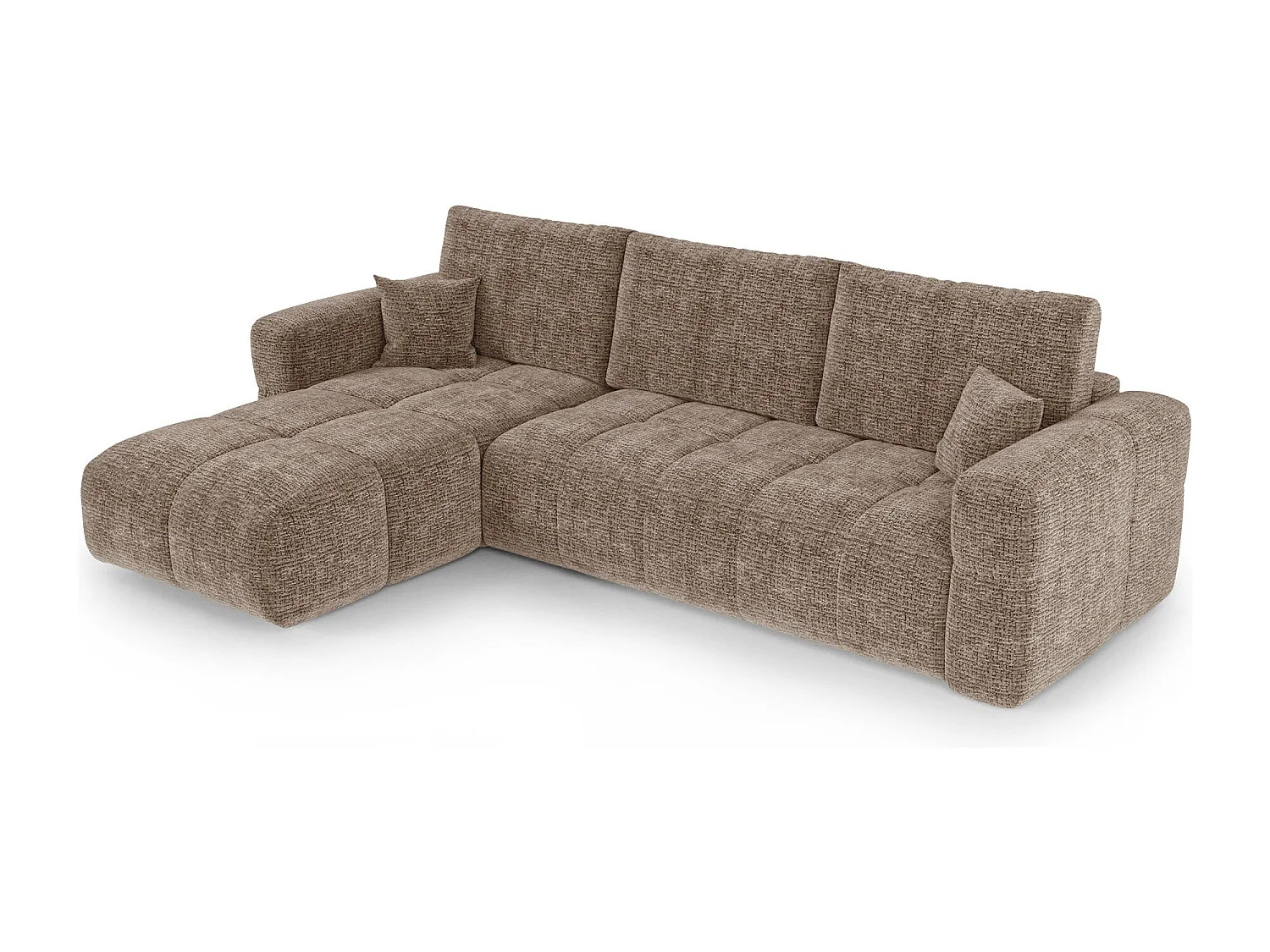 Canapé d'angle gauche convertible avec coffre VIBE en Tissu tramé toucher doux