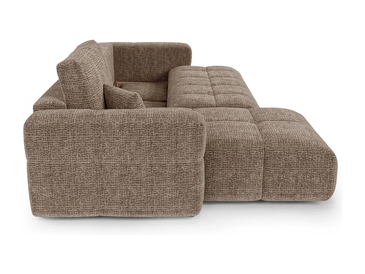 Canapé d'angle gauche convertible avec coffre VIBE en Tissu tramé toucher doux
