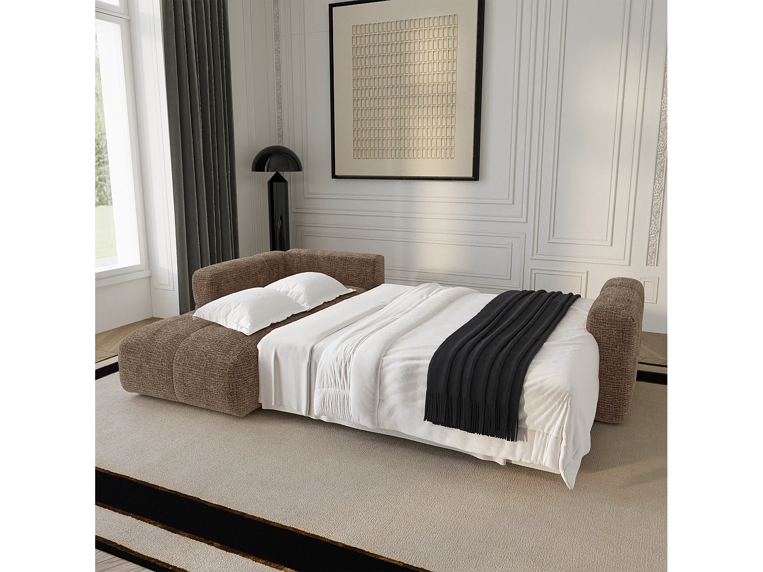 Canapé d'angle gauche convertible avec coffre VIBE en Tissu tramé toucher doux