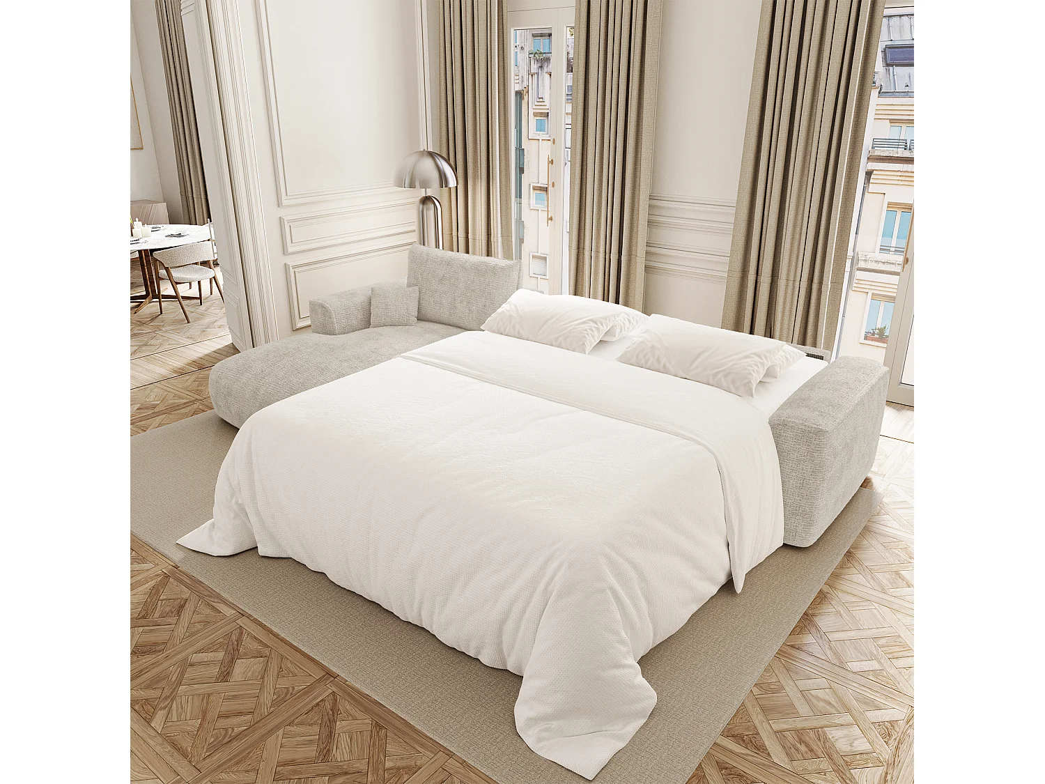 Canapé d'angle gauche convertible express COMO en Tissu tramé toucher doux