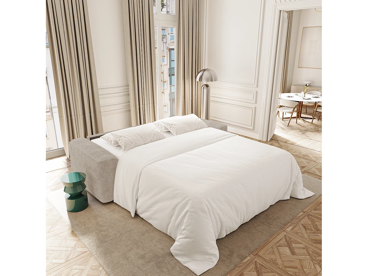 Canapé convertible express COMO en Tissu tramé toucher doux