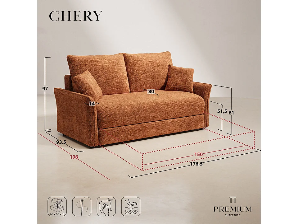 Canapé convertible CHERY en Velours texturé Terracotta