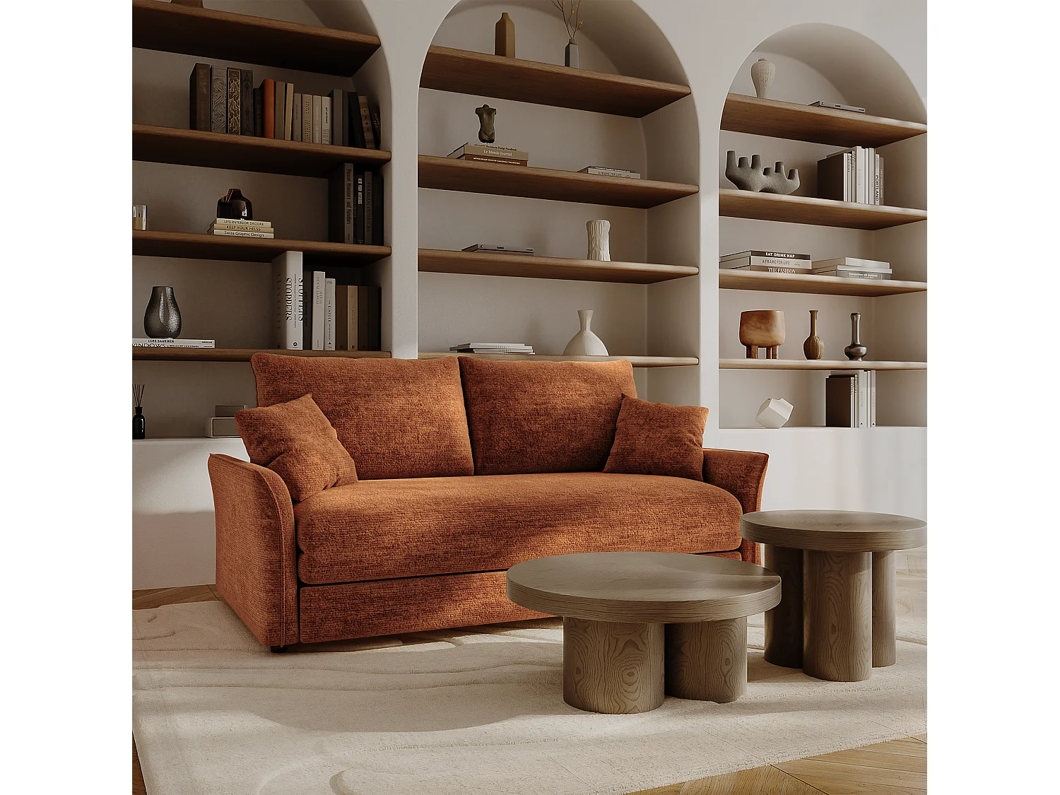 Canapé convertible CHERY en Velours texturé Terracotta