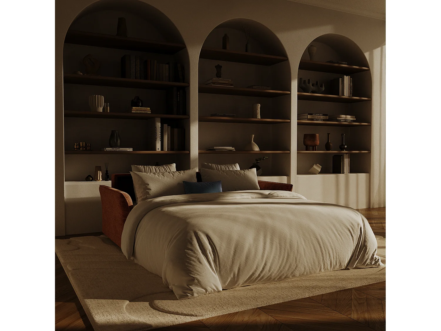 Canapé convertible CHERY en Velours texturé Terracotta