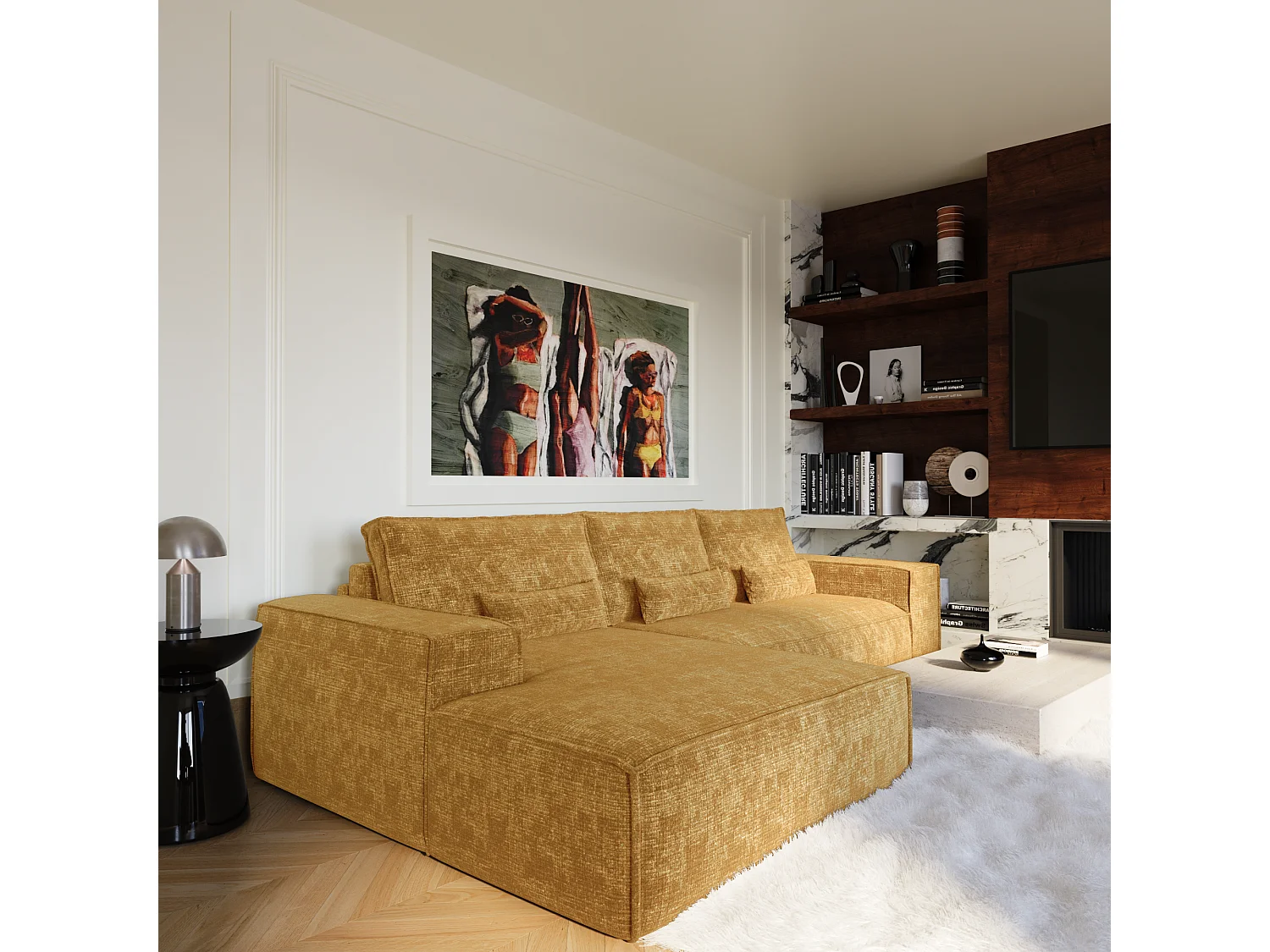 Canapé d'angle gauche convertible express JUNE en Velours gaufré