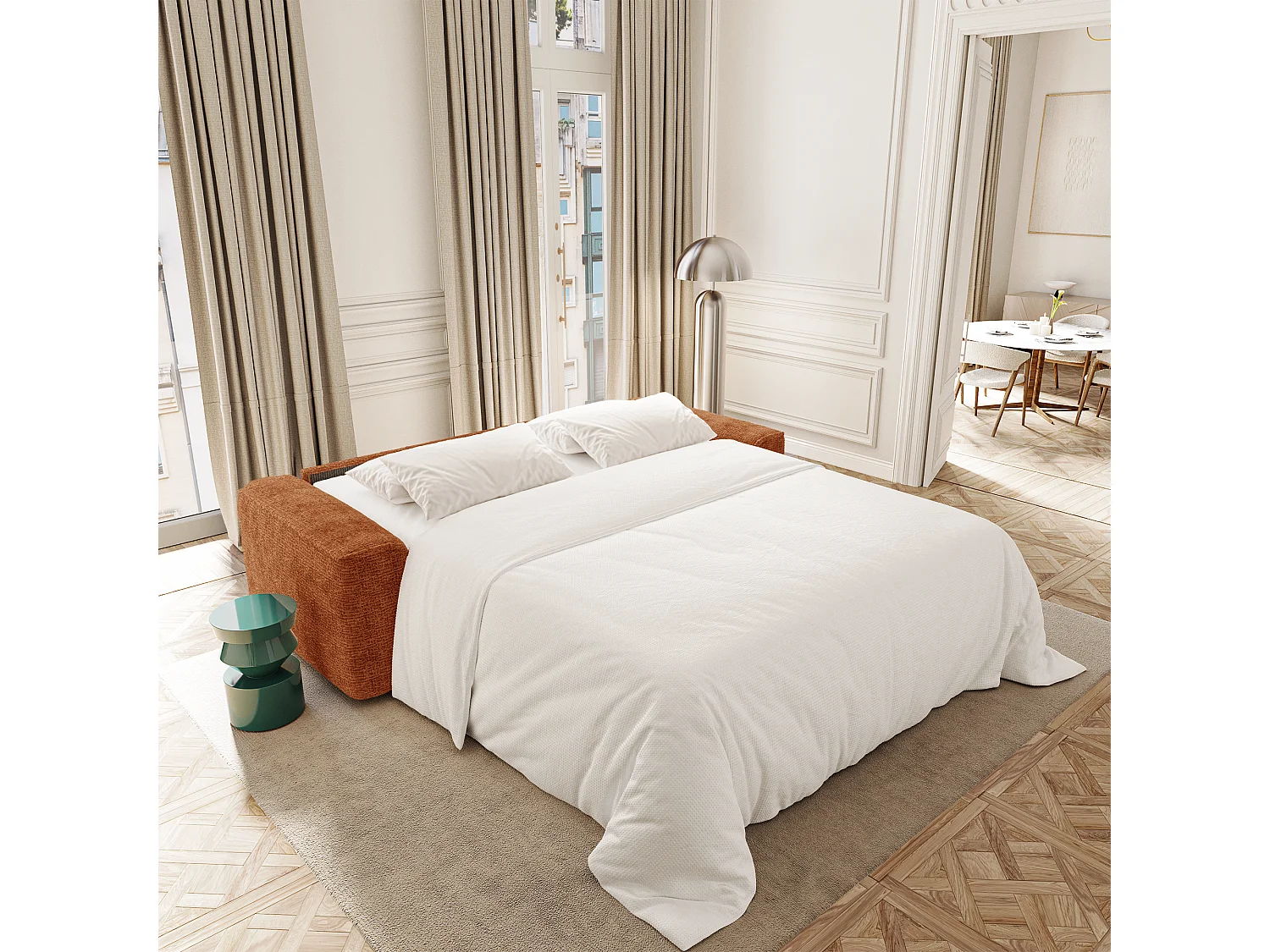 Canapé convertible express COMO en Tissu tramé toucher doux