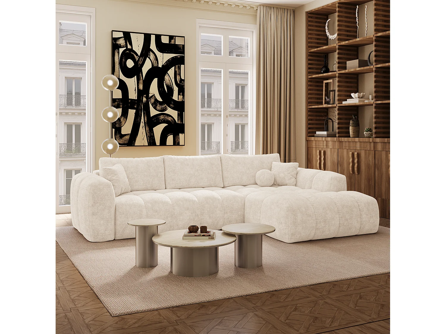 Canapé d'angle droit convertible avec coffre SKY