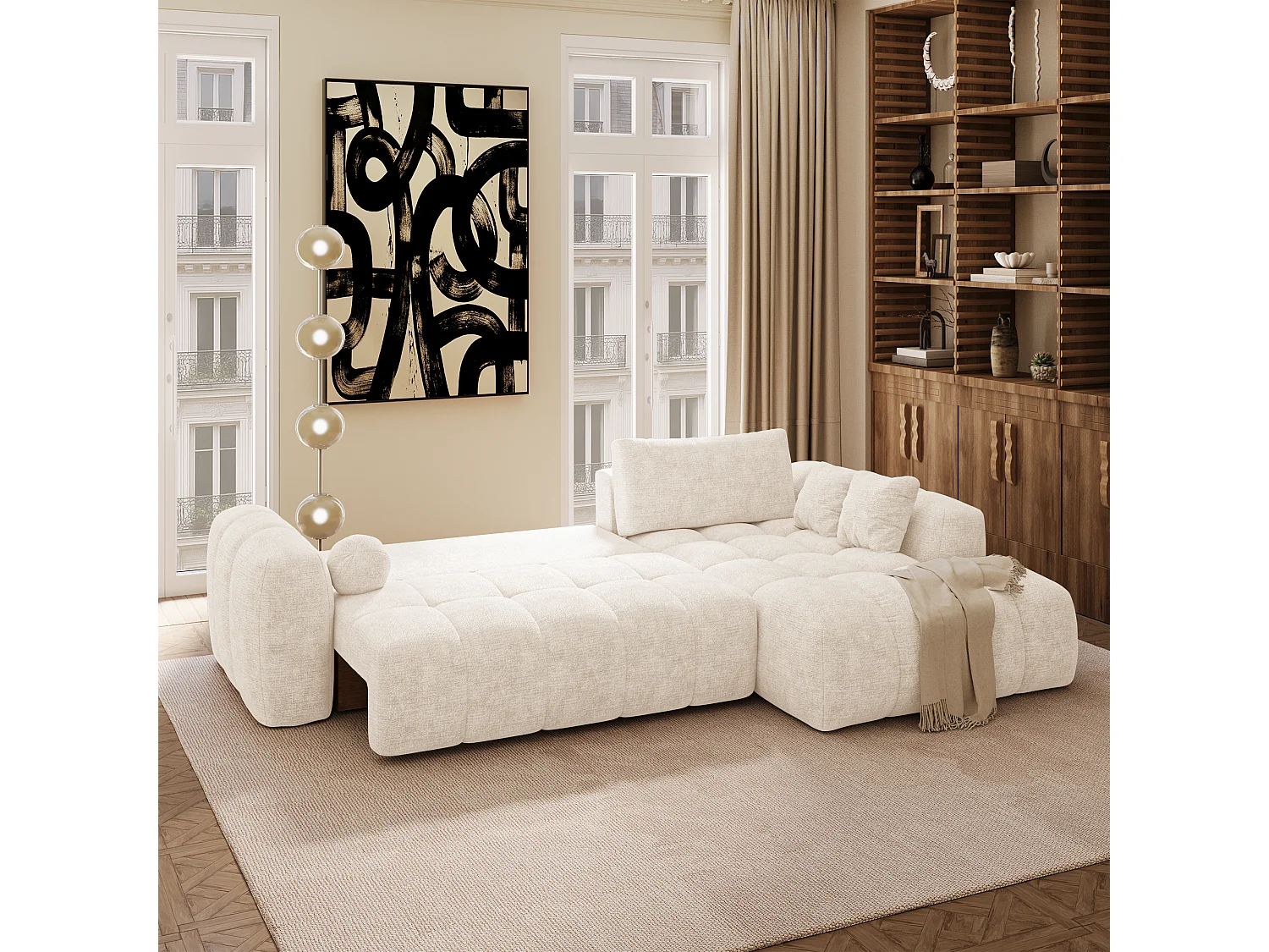 Canapé d'angle droit convertible avec coffre SKY