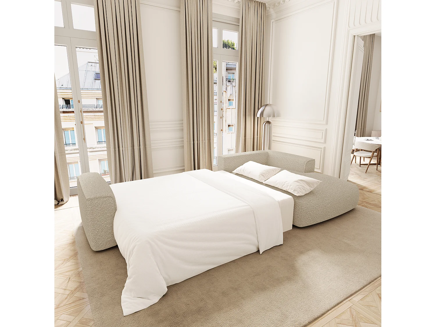 Canapé d'angle droit convertible avec coffre COMO en Tissu bouclette