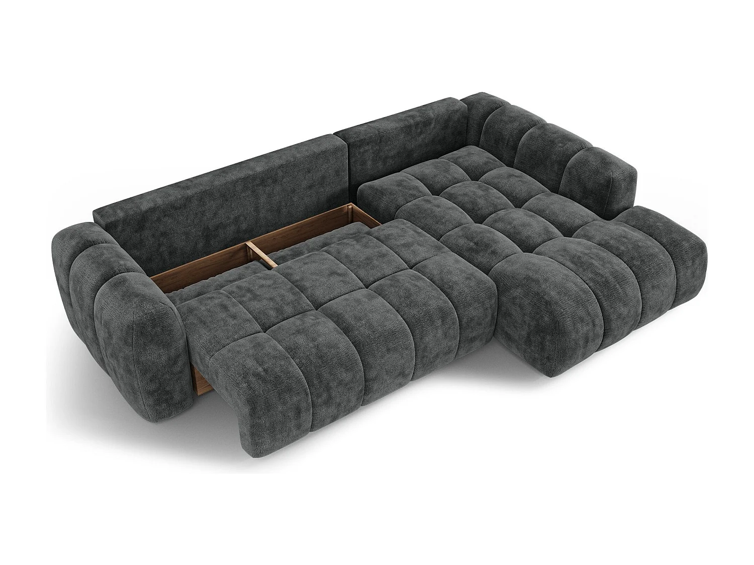 Canapé d'angle droit convertible avec coffre SKY en Velours gaufré