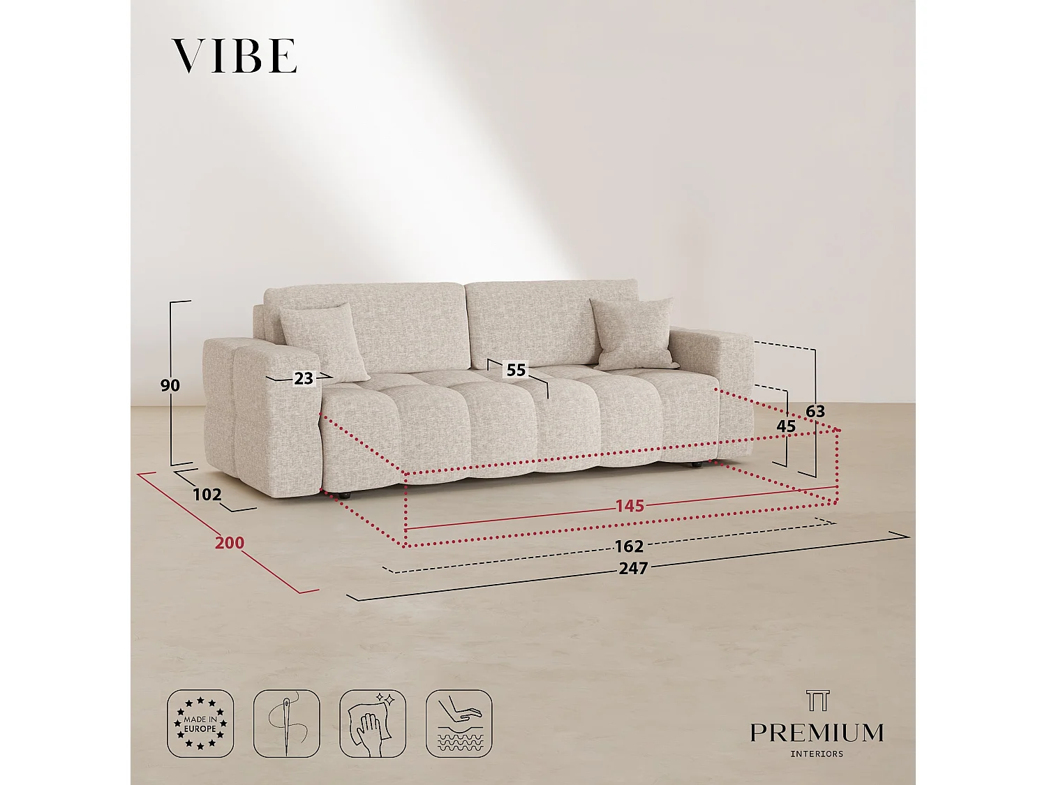 Canapé convertible avec coffre VIBE en Tissu tramé toucher doux