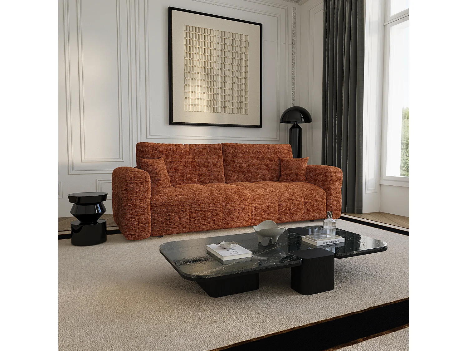 Canapé convertible avec coffre VIBE en Tissu tramé toucher doux