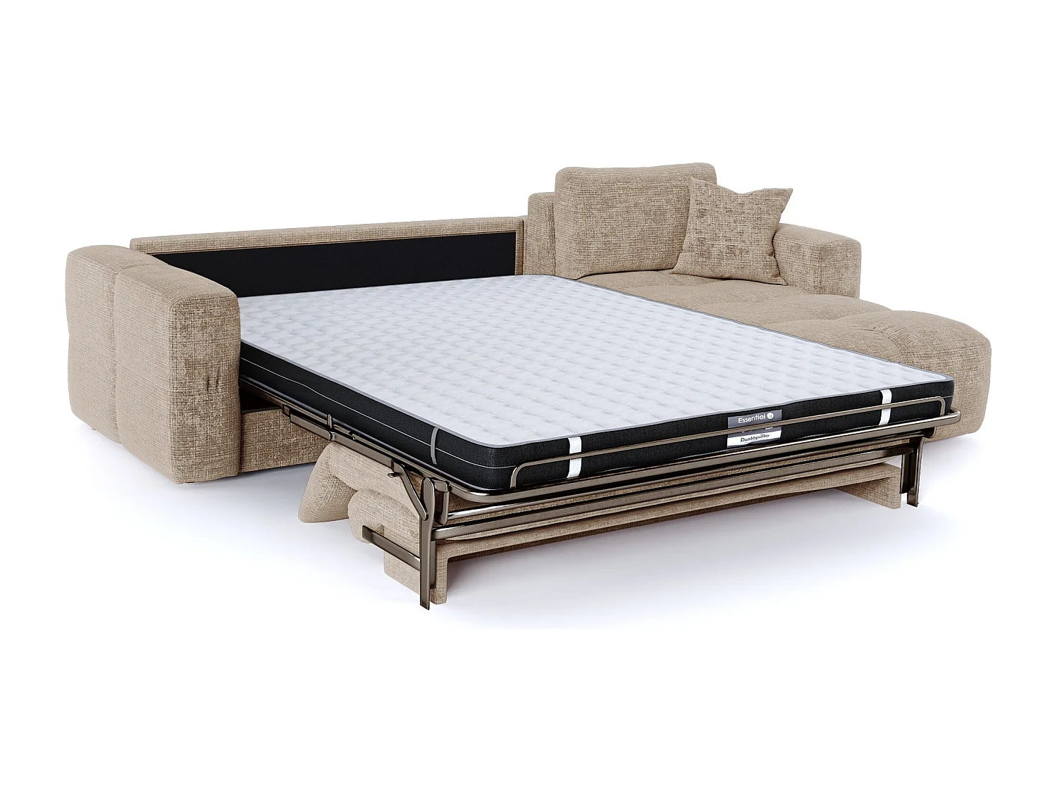 Canapé d'angle droit convertible express VIBE en Velours gaufré Beige