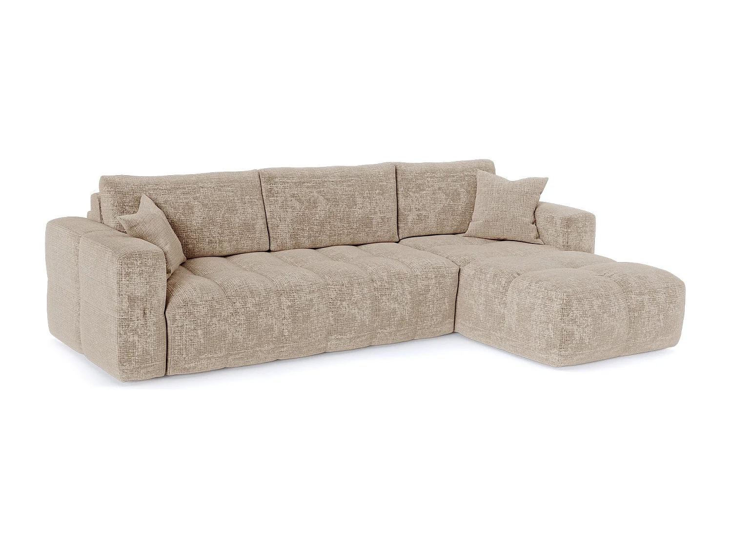 Canapé d'angle droit convertible express VIBE en Velours gaufré Beige