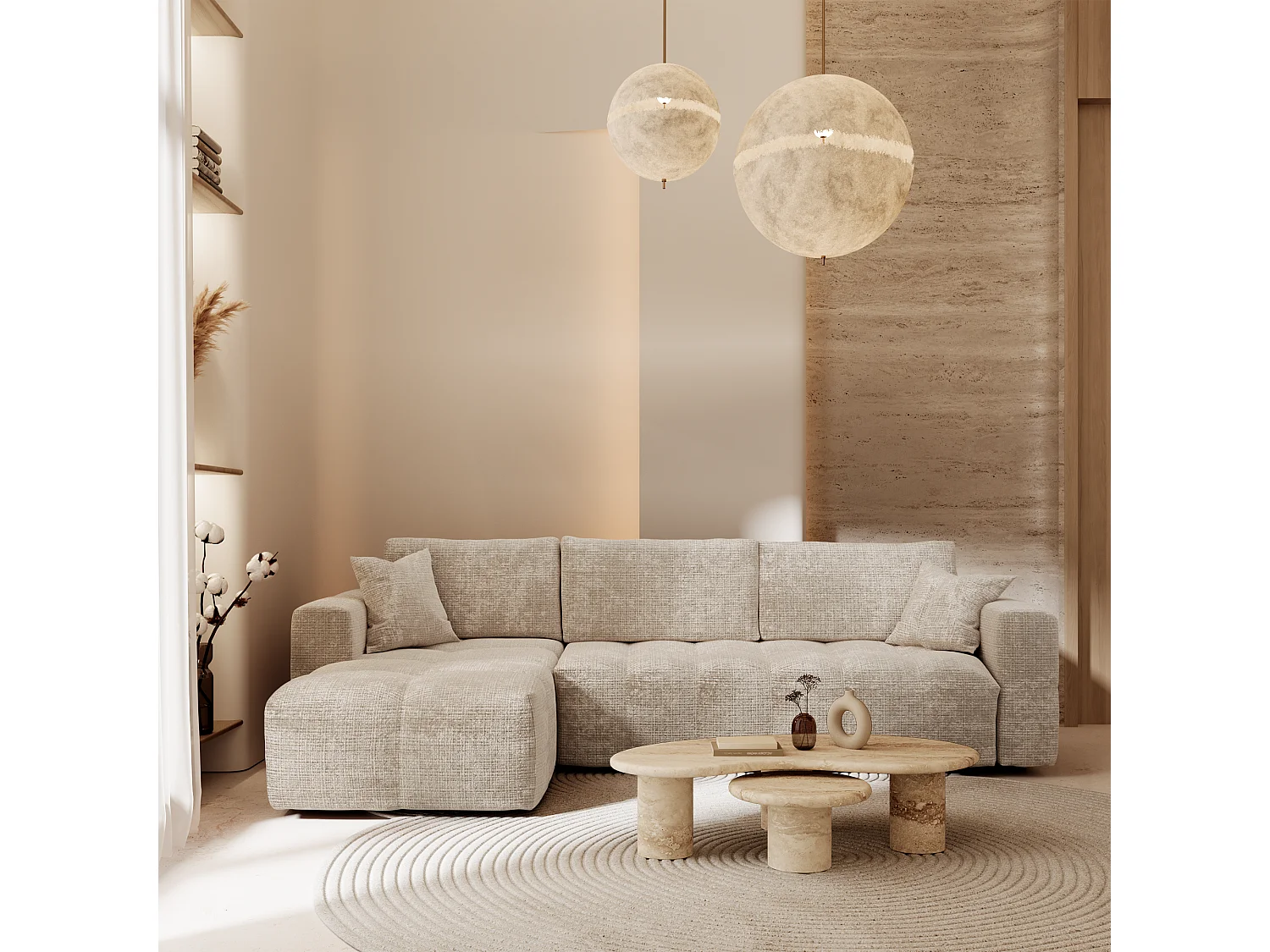 Canapé d'angle gauche convertible express VIBE en Velours gaufré