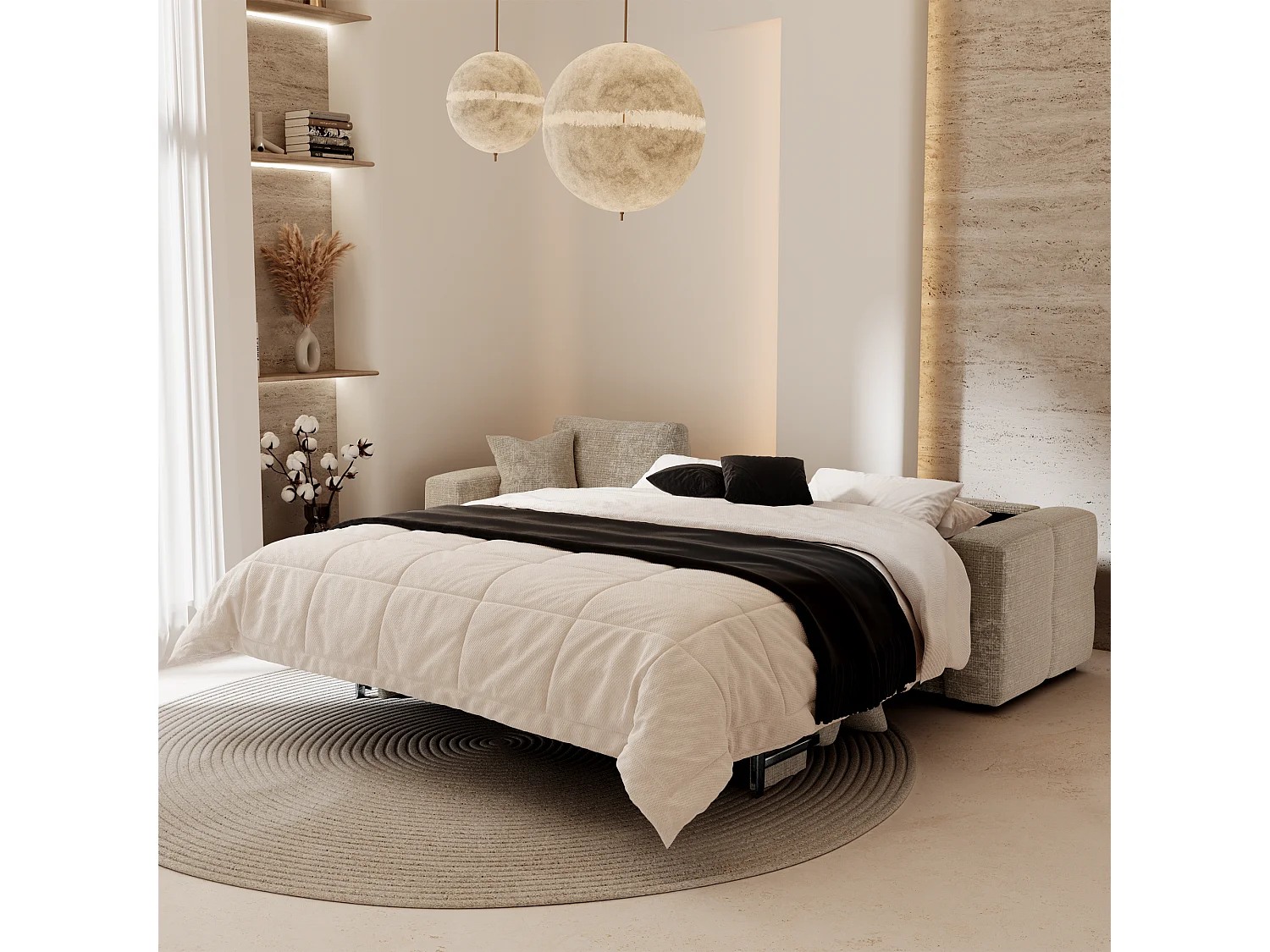 Canapé d'angle gauche convertible express VIBE en Velours gaufré