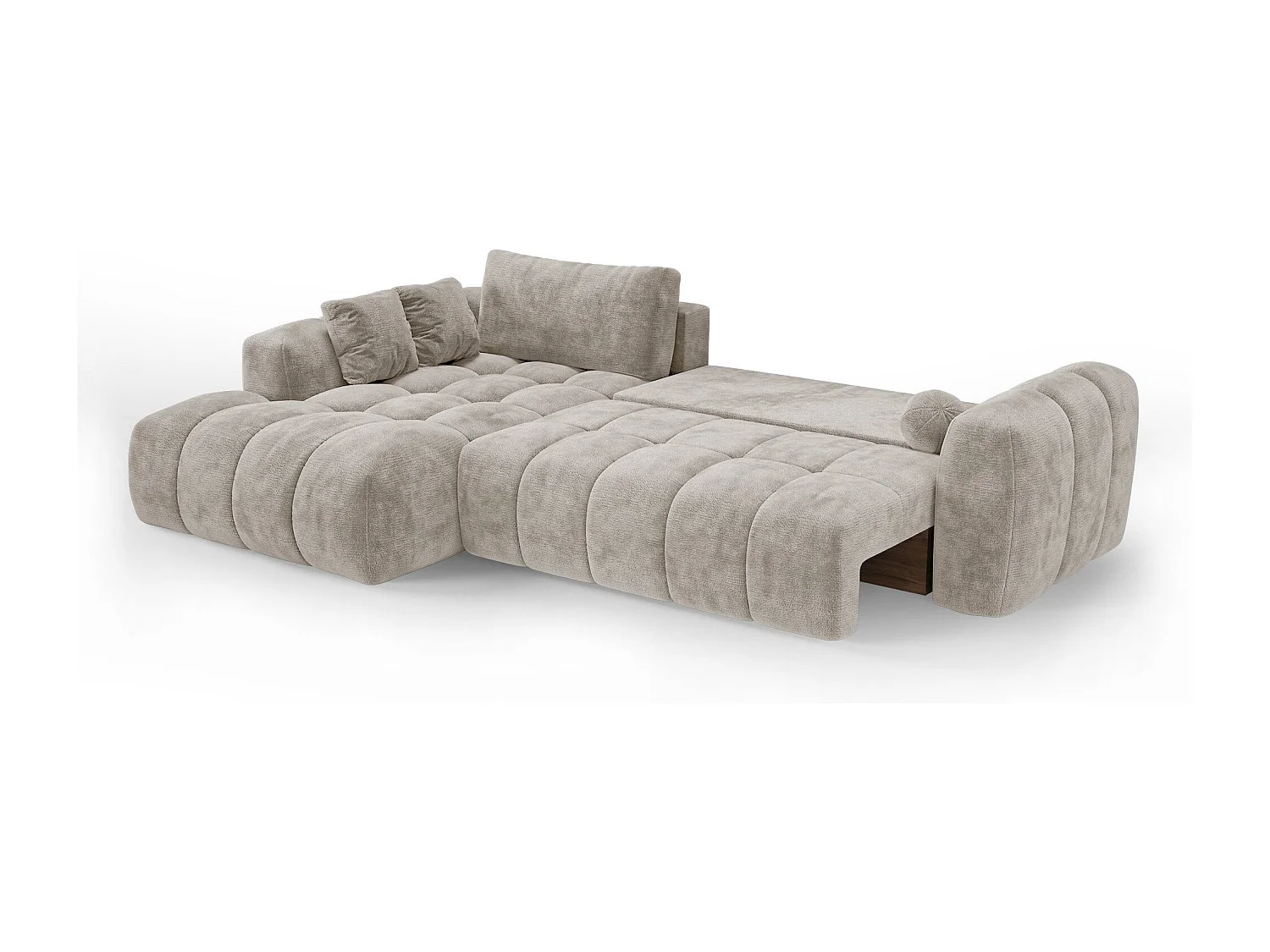 Canapé d'angle gauche convertible avec coffre SKY en Velours gaufré Taupe