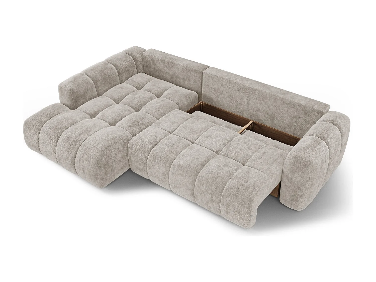 Canapé d'angle gauche convertible avec coffre SKY en Velours gaufré Taupe